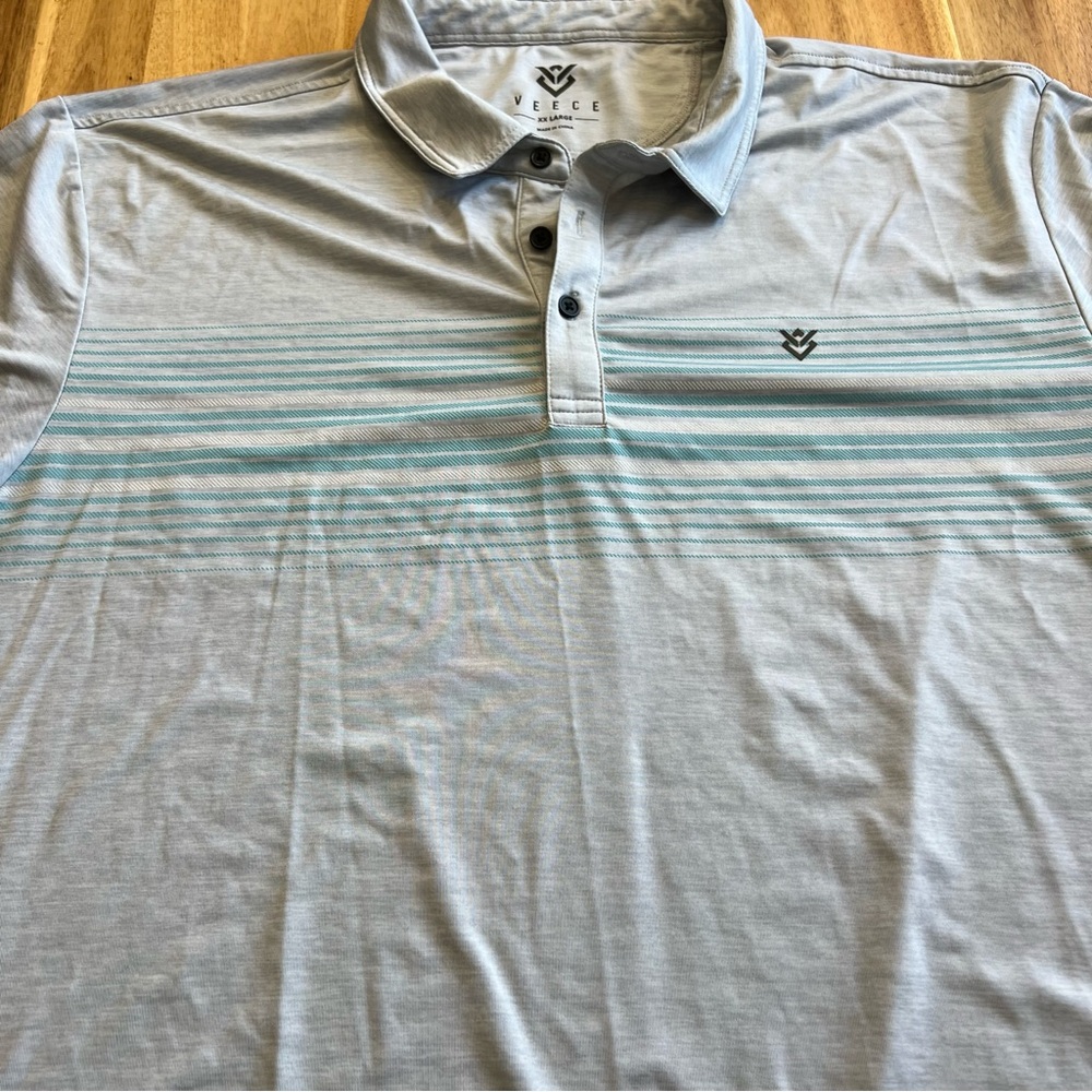 Veece Men’s XXL Polo Shirt Gray Striped Performance Stretch - Picture 5 of 10